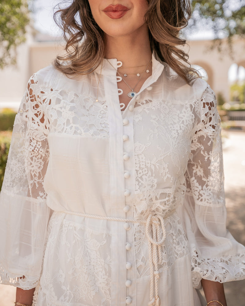 THROUGH THE GARDENS LACE DRESS- WHITE