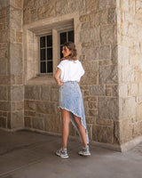 EYES ON YOU ASYMMETRICAL DENIM SKIRT