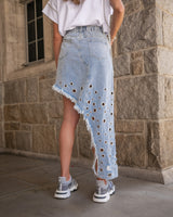 EYES ON YOU ASYMMETRICAL DENIM SKIRT