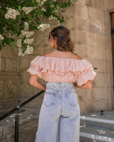 ALL RUFFLED OFF SHOULDER CROPPED TOP- ROSE NUDE