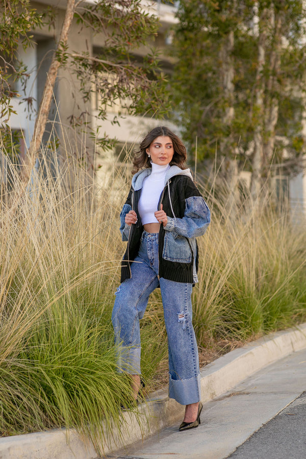 SOUL SEARCHING TWO TONED DENIM JACKET- BLACK