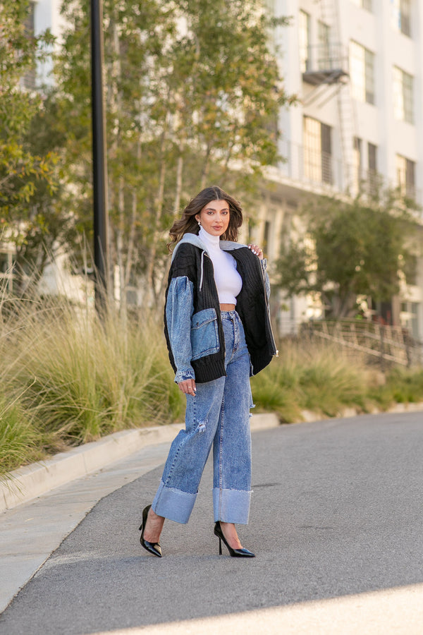 SOUL SEARCHING TWO TONED DENIM JACKET- BLACK