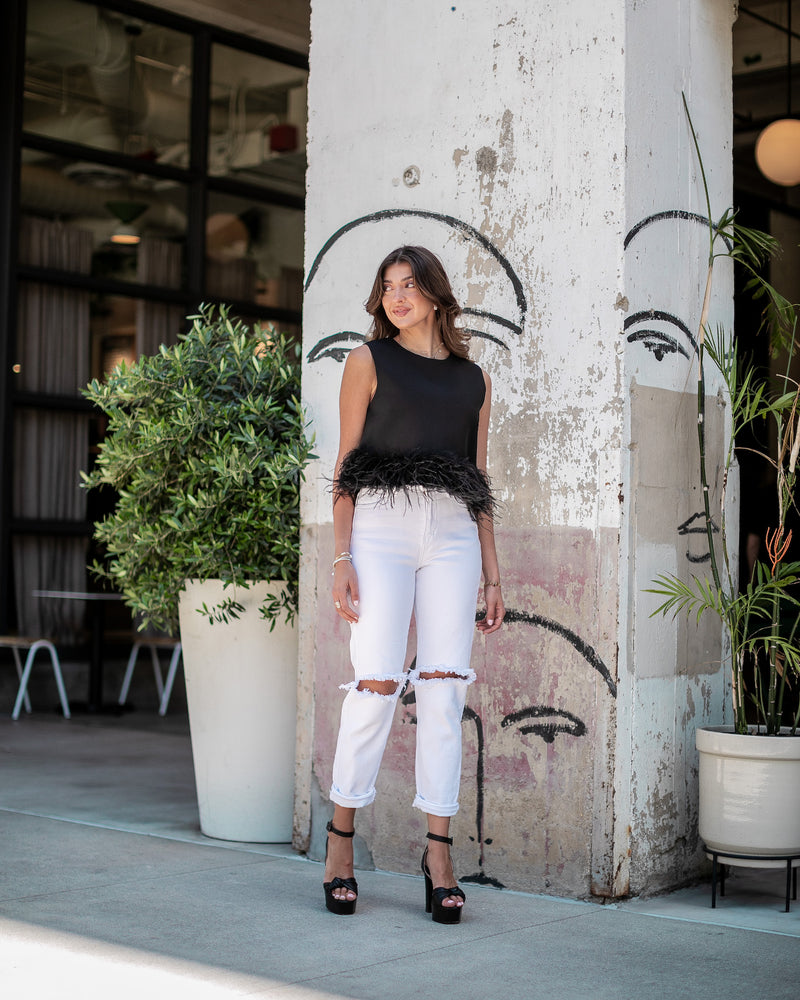 CUT IT OUT BOYFRIEND JEANS- WHITE