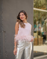 FLIRTY FEATHER TOP- BLUSH