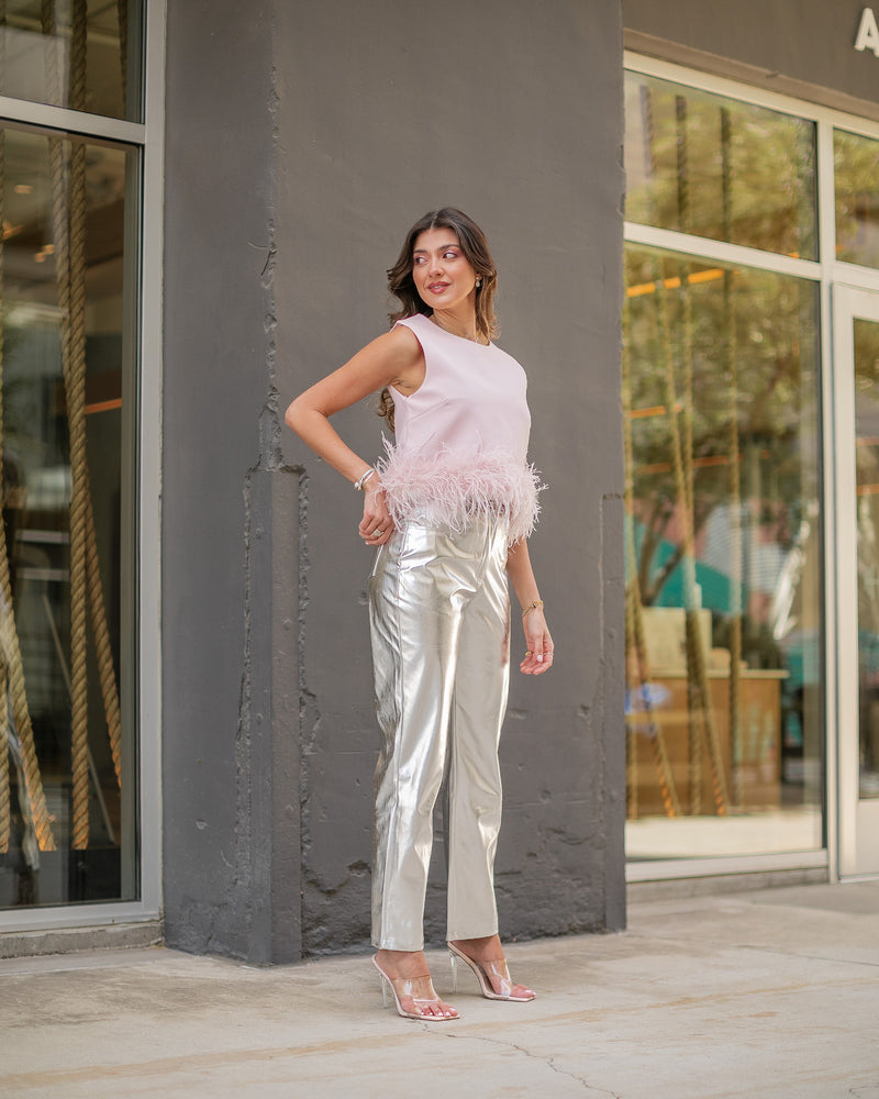 FLIRTY FEATHER TOP- BLUSH