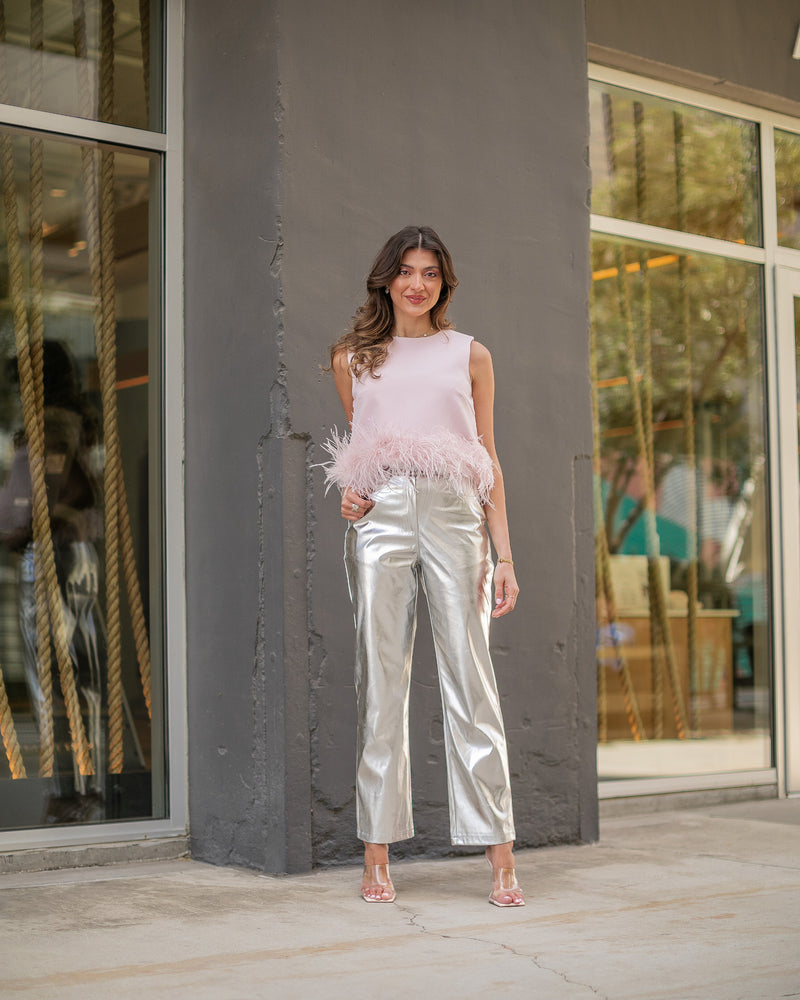 FLIRTY FEATHER TOP- BLUSH