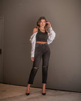 CUT IT OUT BOYFRIEND JEANS- VINTAGE BLACK