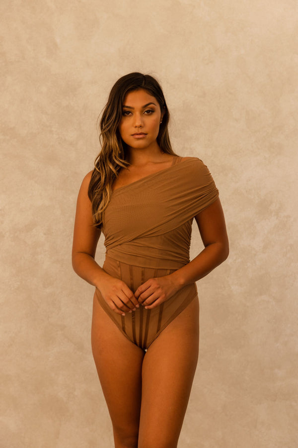 MESH ME BODYSUIT- TOFFEE