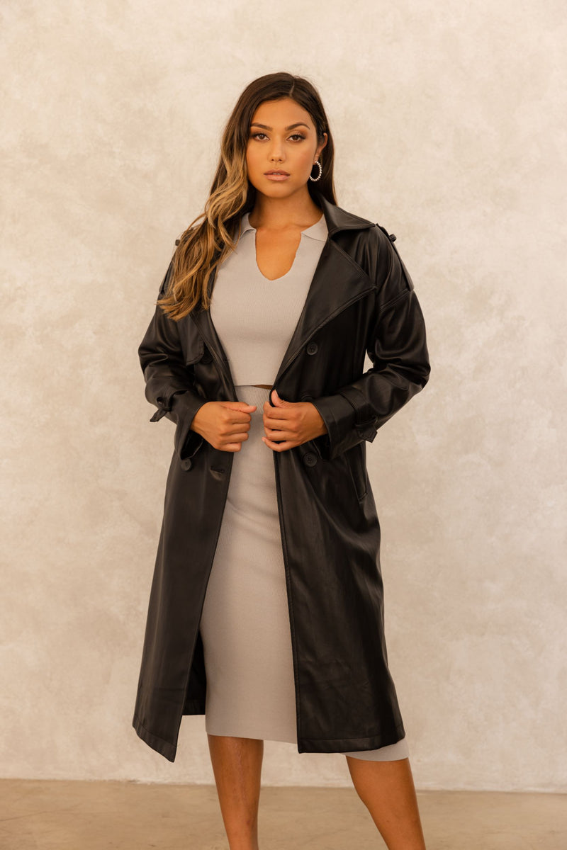 NAIOBE VEGAN LEATHER TRENCH COAT