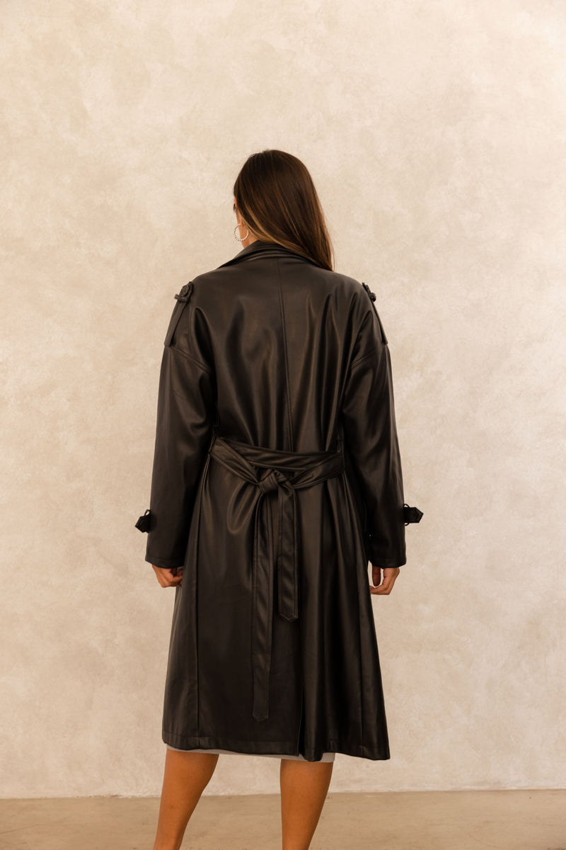 NAIOBE VEGAN LEATHER TRENCH COAT