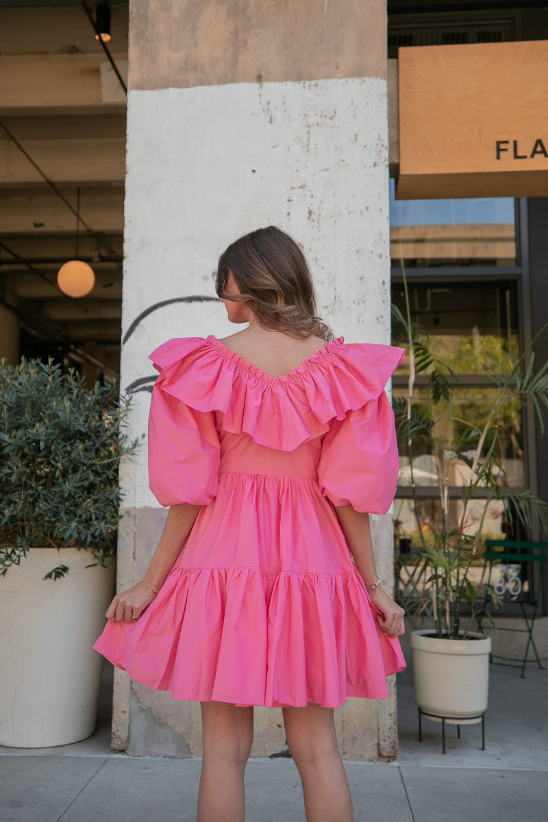 NEW ROMANCE RUFFLE DRESS- STRAWBERRY PINK