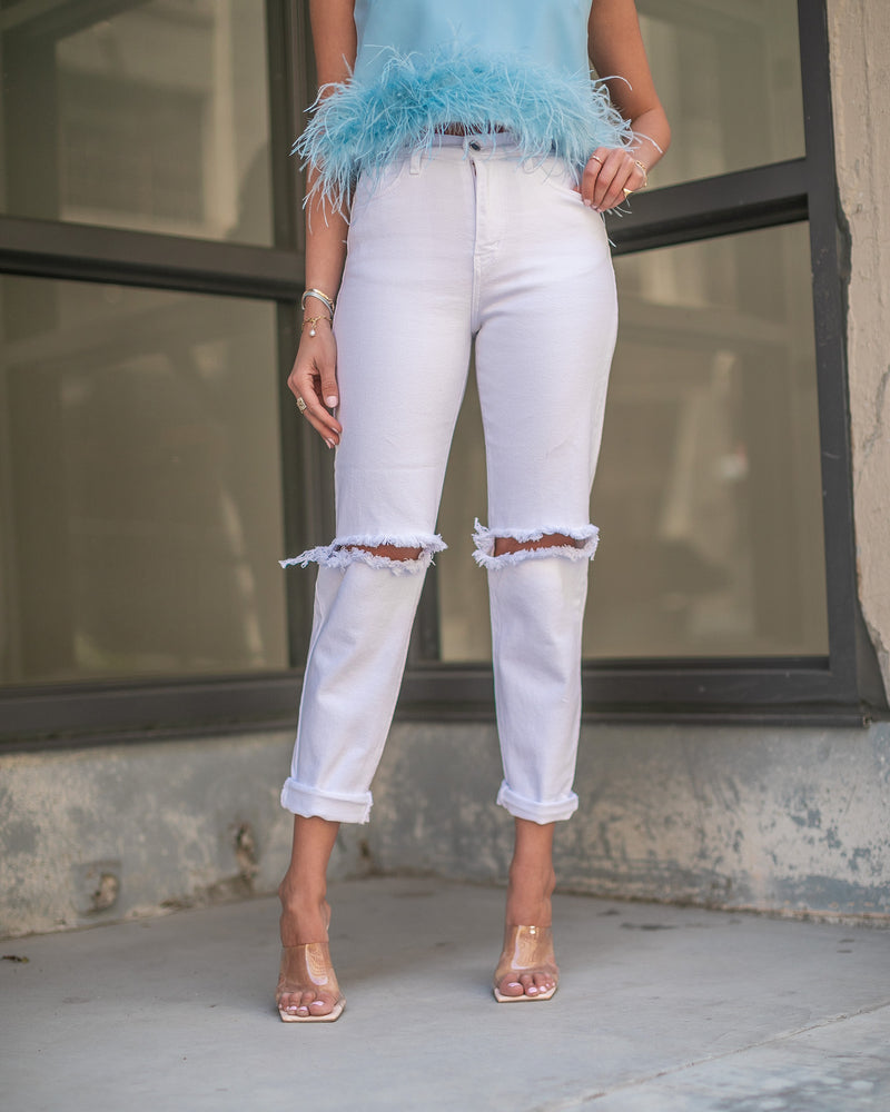 CUT IT OUT BOYFRIEND JEANS- WHITE