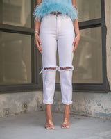 CUT IT OUT BOYFRIEND JEANS- WHITE