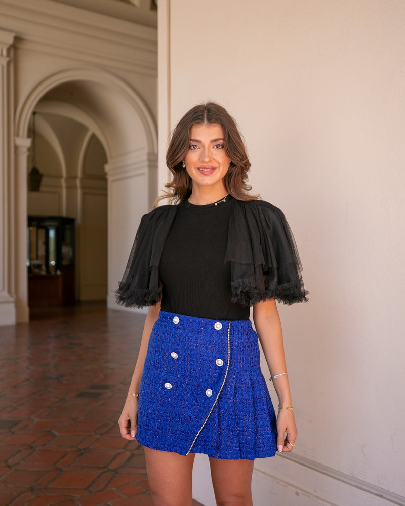 TRUST YOU IN TWEED SKIRT- ROYAL BLUE