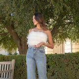 ALL SASS STRAPLESS FEATHER TOP- WHITE