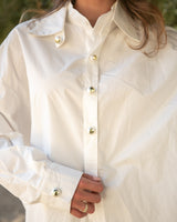 HIDDEN GEM PEARL BUTTON UP TOP- WHITE