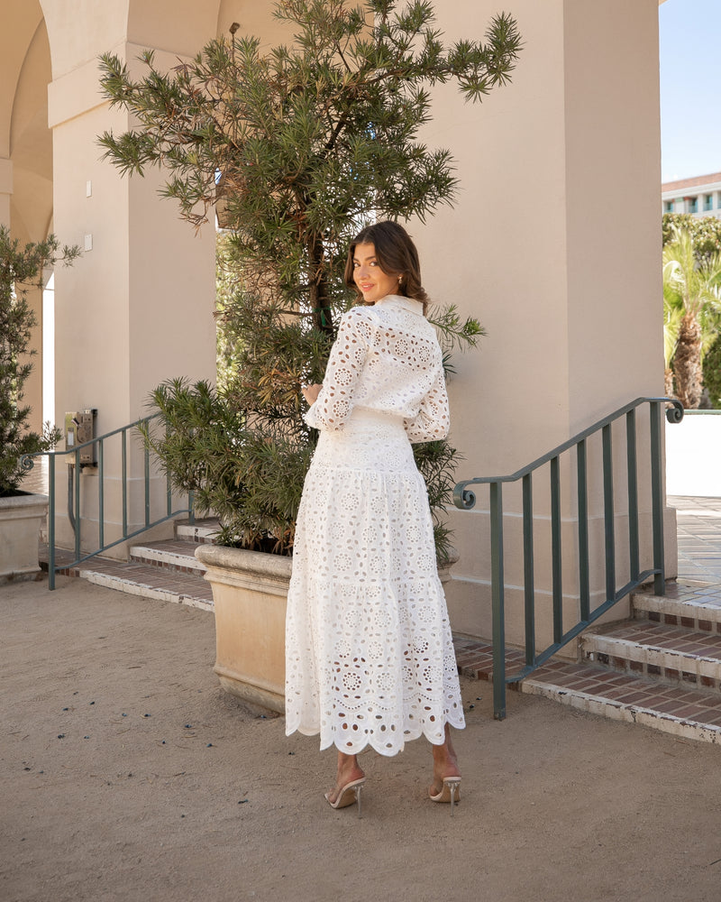 YOURS FOREVER LACE TOP AND MIDI SKIRT SET- WHITE