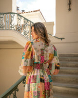 RADIANT ENERGY MID SLEEVE MIDI DRESS- MULTI COLOR