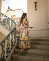 RADIANT ENERGY MID SLEEVE MIDI DRESS- MULTI COLOR