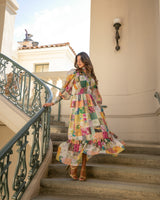 RADIANT ENERGY MID SLEEVE MIDI DRESS- MULTI COLOR