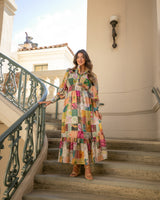 RADIANT ENERGY MID SLEEVE MIDI DRESS- MULTI COLOR