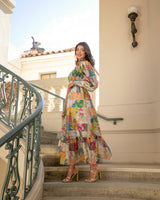 RADIANT ENERGY MID SLEEVE MIDI DRESS- MULTI COLOR