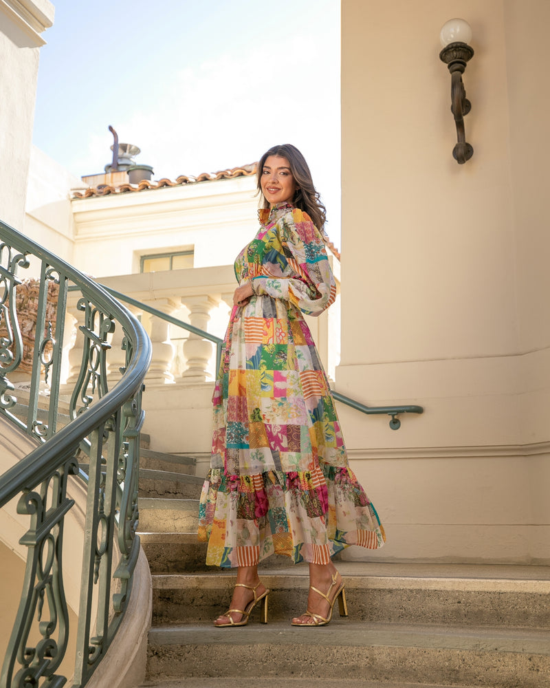 RADIANT ENERGY MID SLEEVE MIDI DRESS- MULTI COLOR