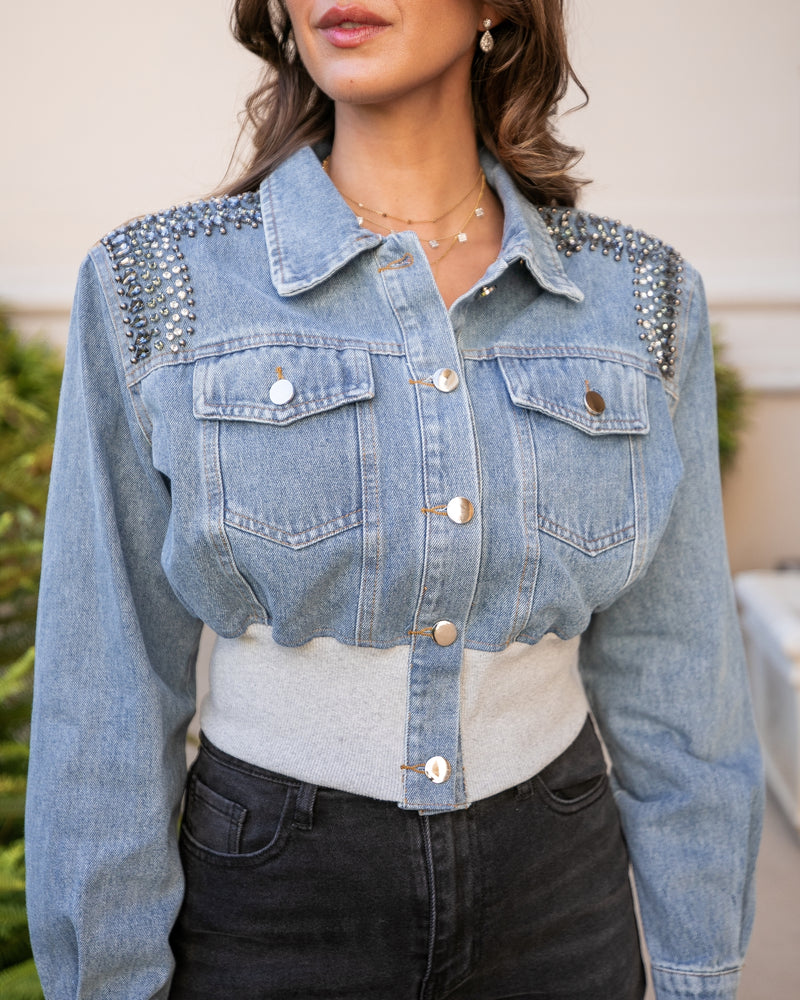 SO ICY EMBELLISHED DENIM JACKET- MEDIUM BLUE