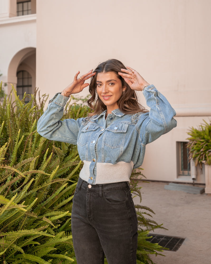 SO ICY EMBELLISHED DENIM JACKET- MEDIUM BLUE